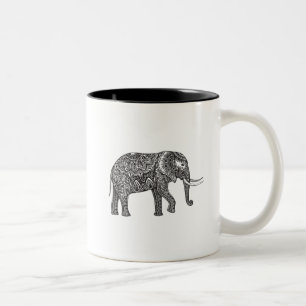 Stylised Fantasy Elephant Doodle Two-Tone Coffee Mug