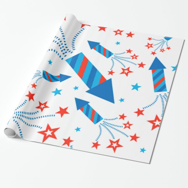 Stylised Fireworks Freedom Pattern Wrapping Paper (Unrolled)