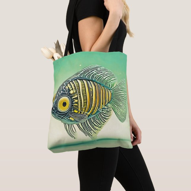 Stylised Fish Art Tote Bag (Close Up)
