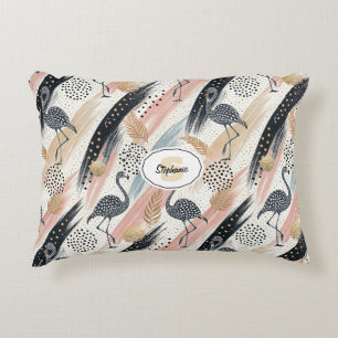 Stylised Flamingo & Brushstroke Pattern Decorative Cushion