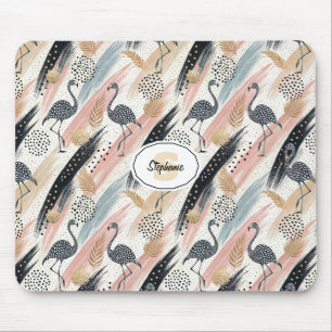 Stylised Flamingo & Brushstroke Pattern Mouse Mat