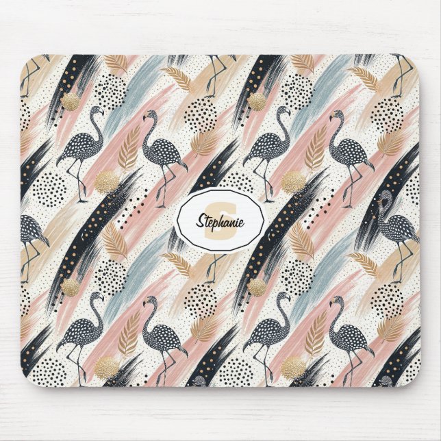 Stylised Flamingo & Brushstroke Pattern Mouse Mat (Front)