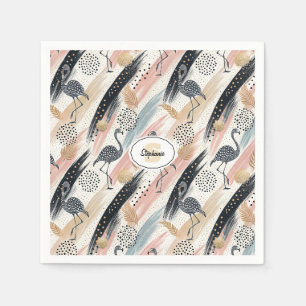Stylised Flamingo & Brushstroke Pattern Napkin