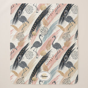 Stylised Flamingo & Brushstroke Pattern Sherpa Blanket