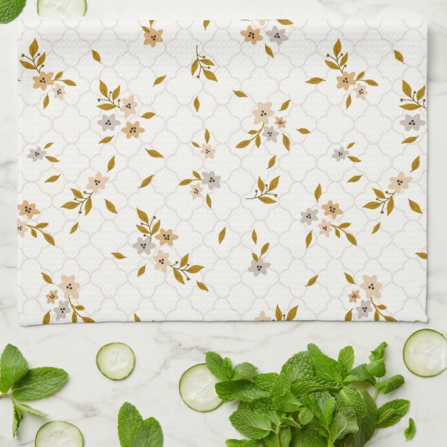 Stylised Floral Print Kitchen Towel (Folded)