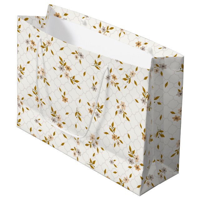 Stylised Floral Print Large Gift Bag (Front Angled)