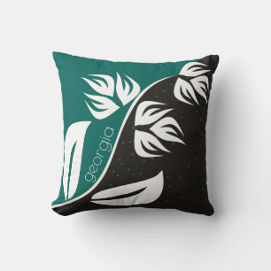 Stylised flower black and teal - choose any colour cushion