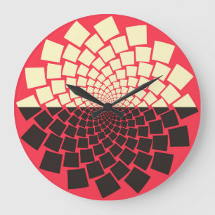 Stylised Flower: Black Red Ivory Large Clock