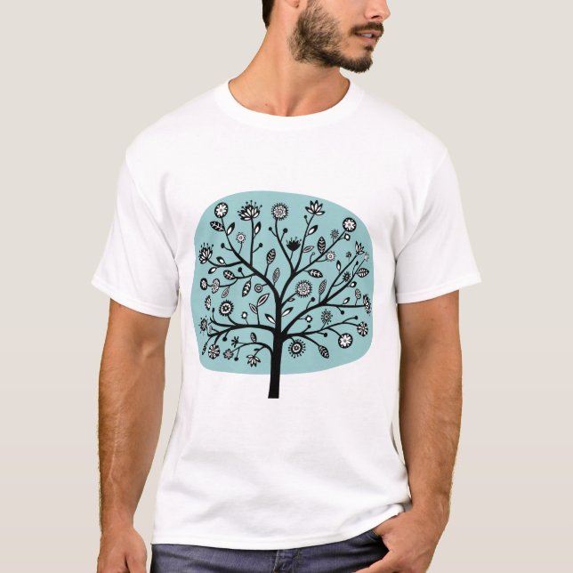 Stylised Flower Tree - Light Blue Green T-Shirt (Front)
