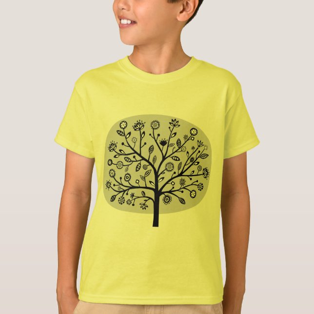 Stylised Flower Tree - Light Grey T-Shirt (Front)