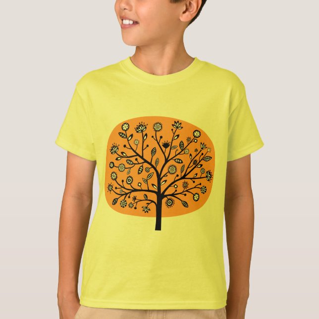 Stylised Flower Tree - Light Orange T-Shirt (Front)