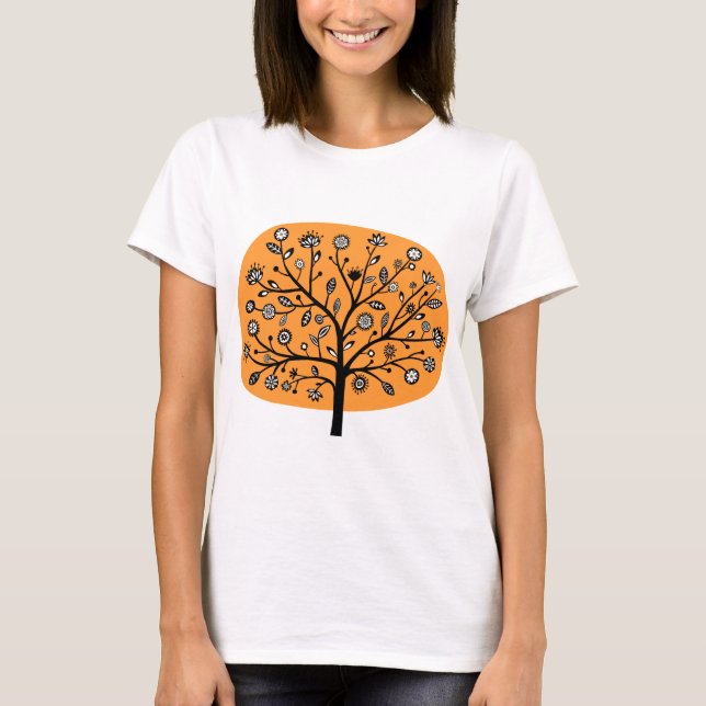 Stylised Flower Tree - Light Orange T-Shirt (Front)