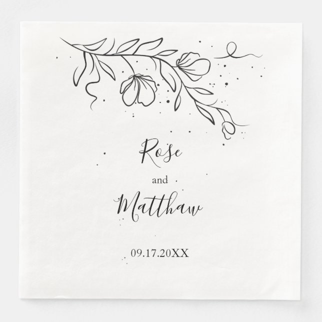 Stylised flowering branch and drops of ink  paper  napkin (Front)