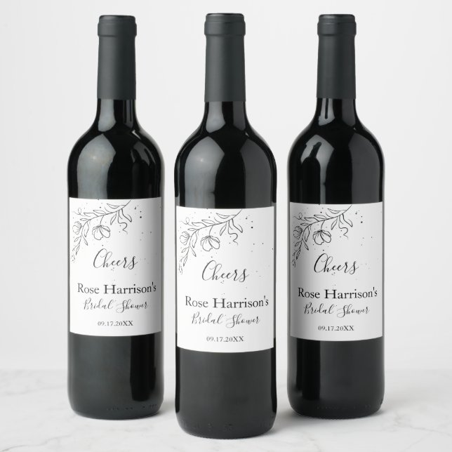 Stylised flowering branch Bridal Shower  Wine Labe Label (Bottles)