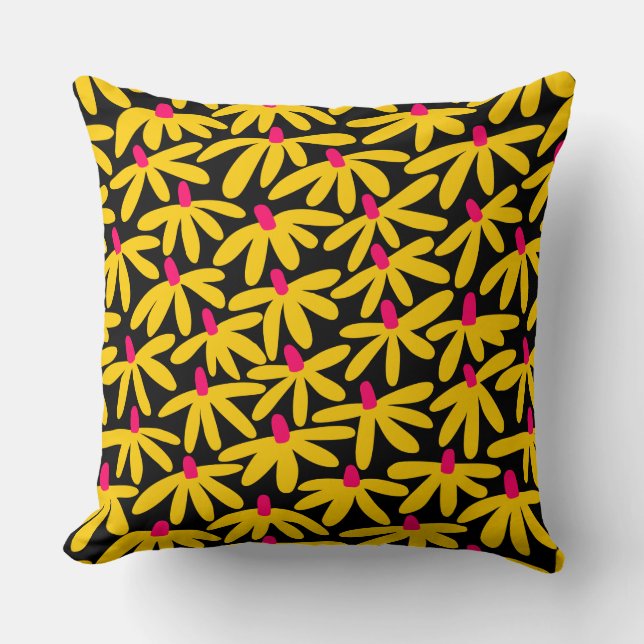 Stylised Flowers - Amber, Crimson and Black Cushion (Front)