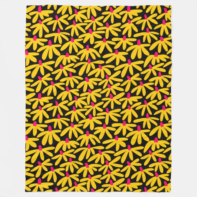 Stylised Flowers - Amber, Crimson and Black Fleece Blanket (Front)