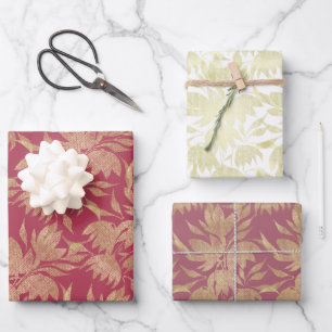 Stylised Flowers Art Deco Burgundy Wrapping Paper Sheet