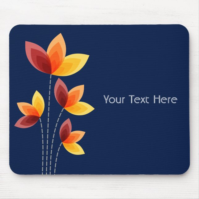 Stylised Flowers - Dark Blue 001744 Mouse Mat (Front)
