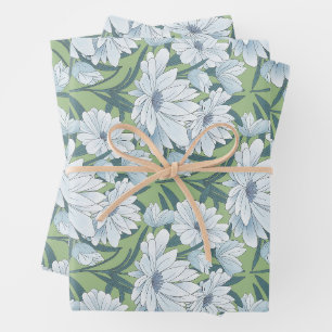 Stylised flowers on Green Wrapping Paper Sheet