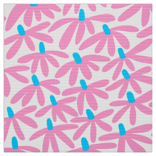 Stylised Flowers - Pink, Sky Blue and White Fabric