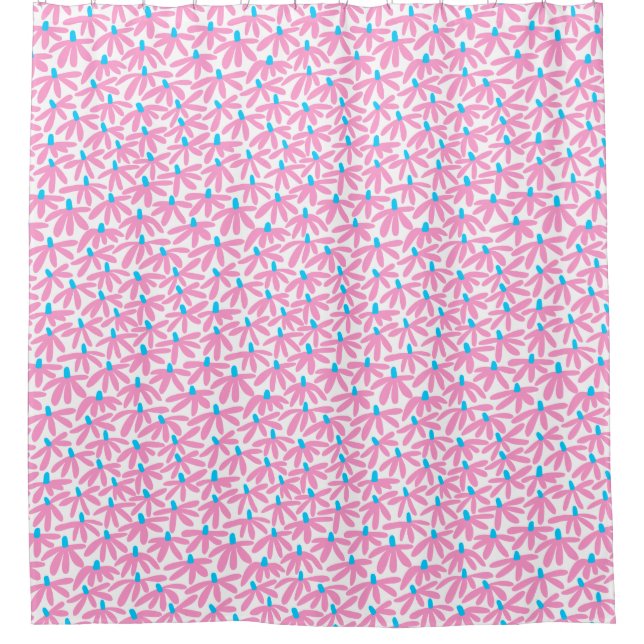 Stylised Flowers - Pink, Sky Blue and White Shower Curtain (Front)