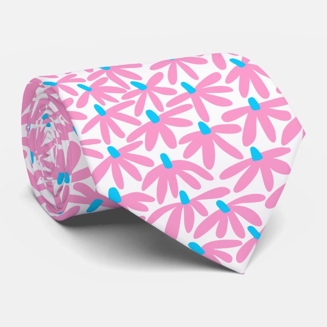Stylised Flowers - Pink, Sky Blue and White Tie (Rolled)