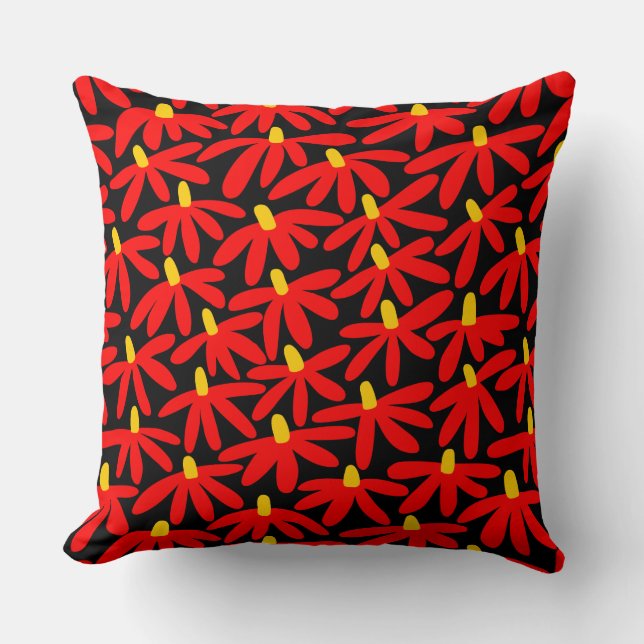 Stylised Flowers - Red, Amber and Black Cushion (Front)