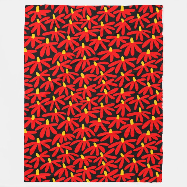Stylised Flowers - Red, Amber and Black Fleece Blanket (Front)