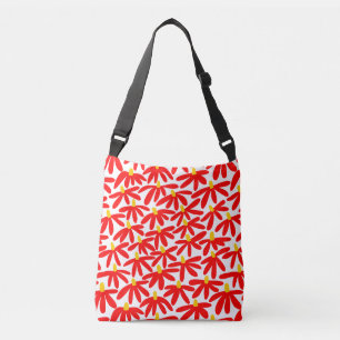 Stylised Flowers - Red, Amber and White Crossbody Bag