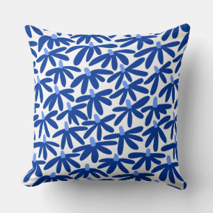 Stylised Flowers - Shades of Blue and White Cushion