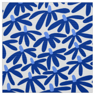 Stylised Flowers - Shades of Blue and White Fabric