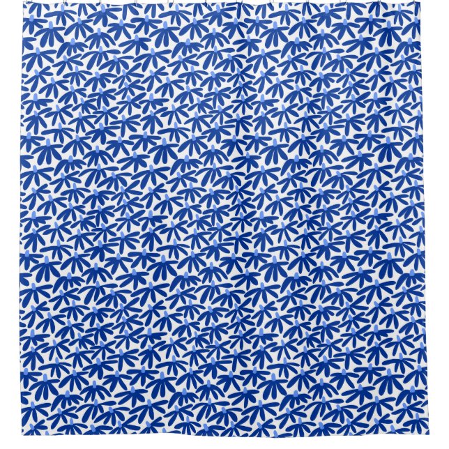 Stylised Flowers - Shades of Blue and White Shower Curtain (Front)