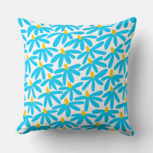 Stylised Flowers - Sky Blue, Amber and White Cushion