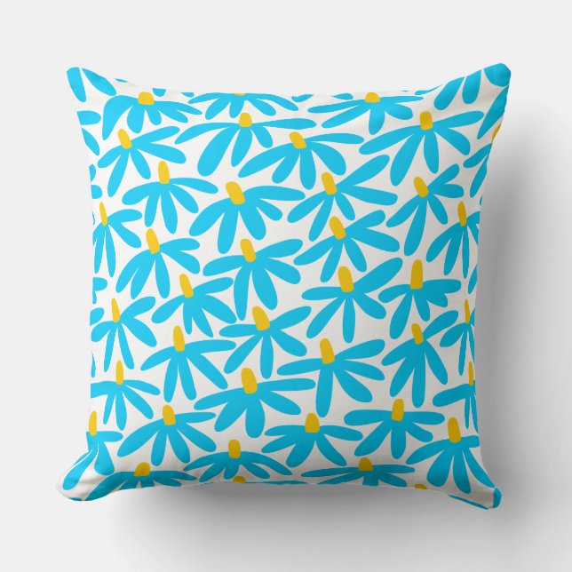 Stylised Flowers - Sky Blue, Amber and White Cushion (Front)