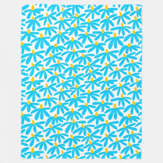 Stylised Flowers - Sky Blue, Amber and White Fleece Blanket (Front)