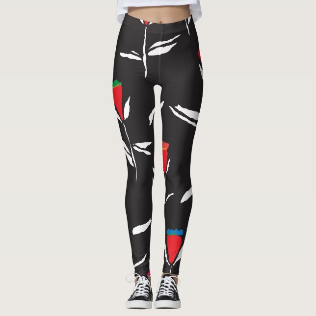 Stylised Flowers: Vintage Pattern Elegance Leggings (Front)