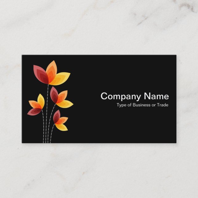 Stylised Flowers - White on Black Business Card (Front)