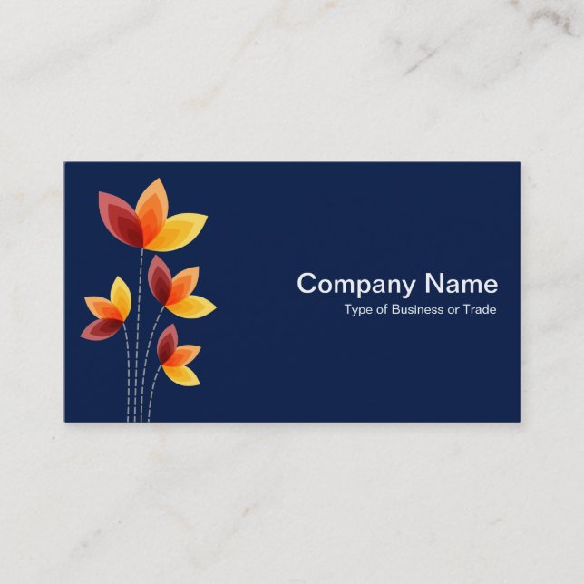 Stylised Flowers - White on Dark Blue 001744 Business Card (Front)