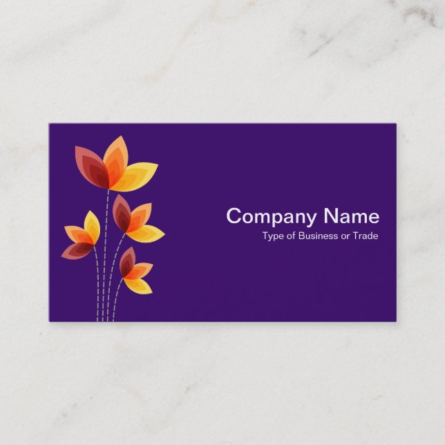 Stylised Flowers - White on Deep Purple Business Card (Front)