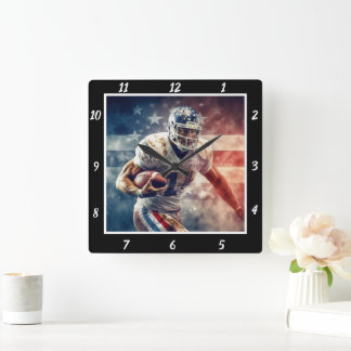 Stylised Football Player Square Wall Clock
