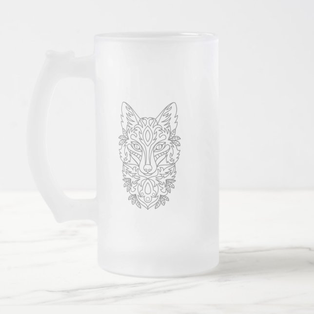 Stylised Fox Frosted Glass Mug (Left)