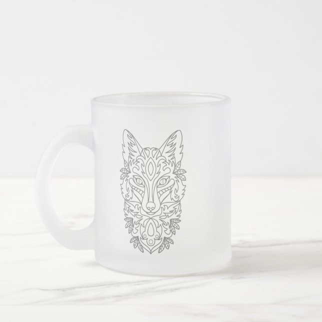 Stylised Fox Frosted Glass Mug (Left)