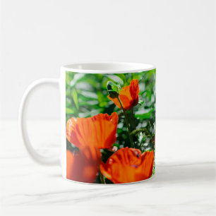 Stylised Garden Red Orange Poppy Flowers Coffee Mug