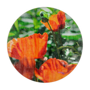 Stylised Garden Red Orange Poppy Flowers Cutting Board