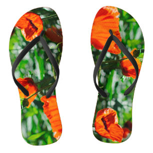 Stylised Garden Red Orange Poppy Flowers Flip Flops