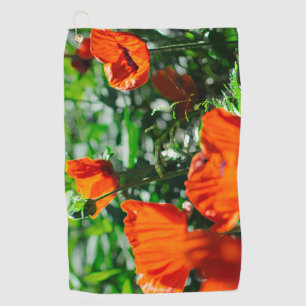 Stylised Garden Red Orange Poppy Flowers Golf Towel