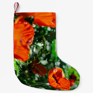Stylised Garden Red Orange Poppy Flowers Small Christmas Stocking