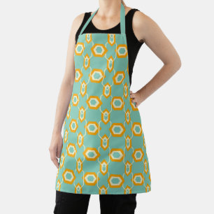 Stylised geometric pattern in bold orange hexagon apron