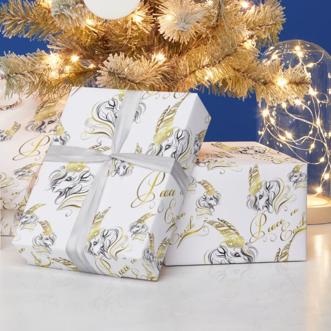 Stylised GOATS Peace on Earth GOLD Wrapping Paper (Holidays)