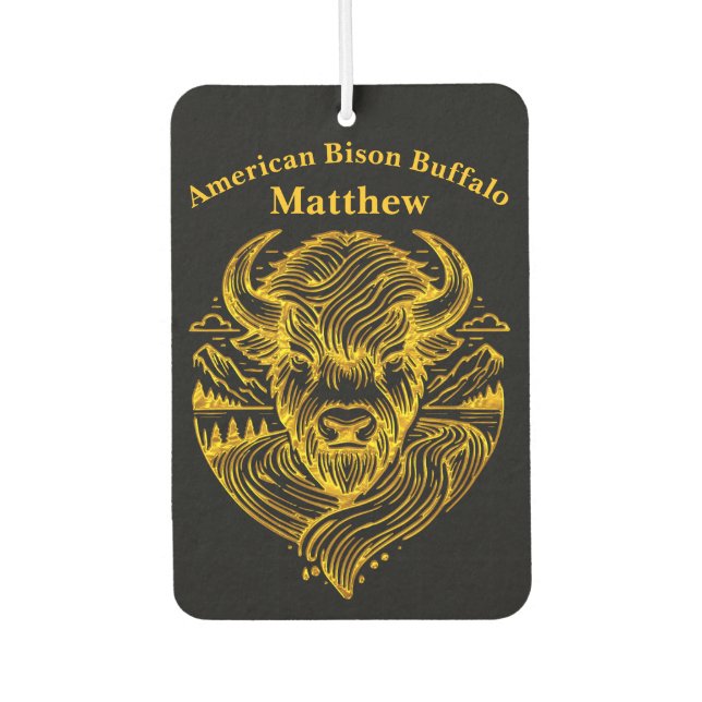 Stylised Gold Bison Illustration in Nature Setting Car Air Freshener (Front)